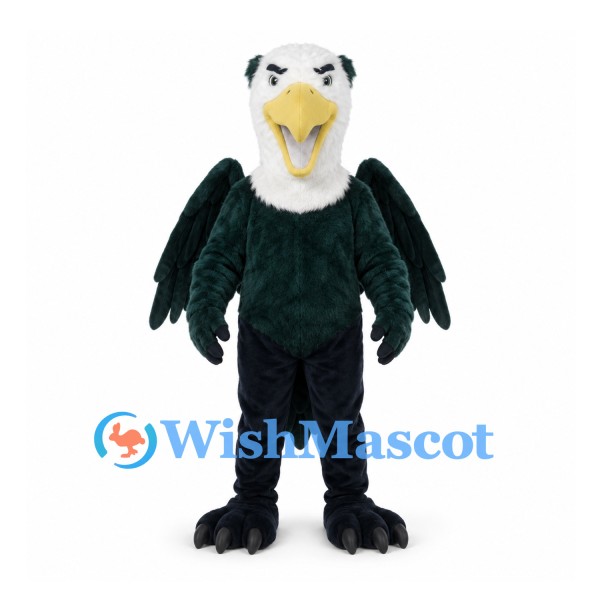 Bald Eagle Mascot Costume with Dark Green Wings and White Head