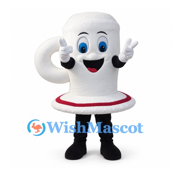 Coffee Cup Mascot Costume in White with Matching Saucer