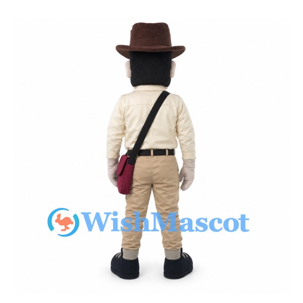 Explorer Mascot Costume with Brown Fedora and Tan Outfit