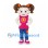 Girl Mascot Costume with Brown Pigtails and Pink Flower Shirt