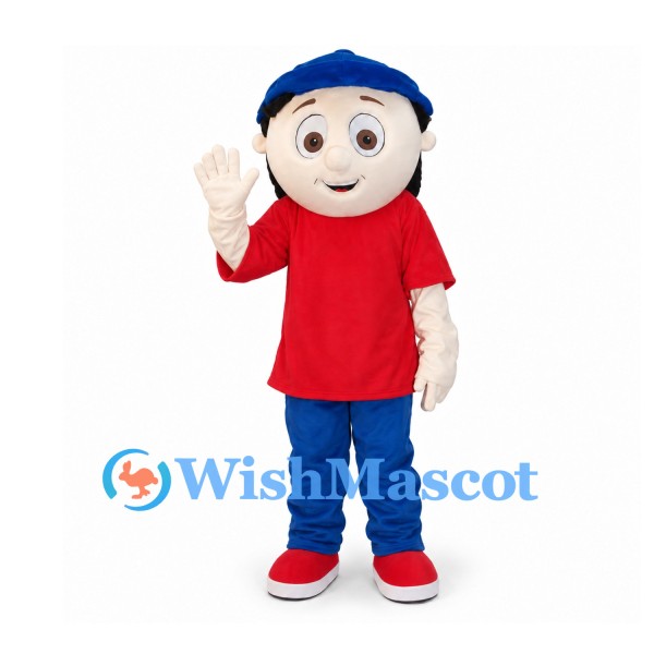Boy Mascot Costume with Red Shirt and Blue Cap