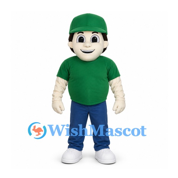 Boy Mascot Costume with Green Shirt and Cap