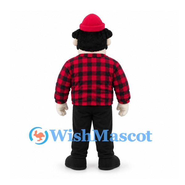 Lumberjack Mascot Costume with Red Checked Shirt and Hat