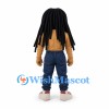 Man Mascot Costume with Long Black Hair and Blue Pants