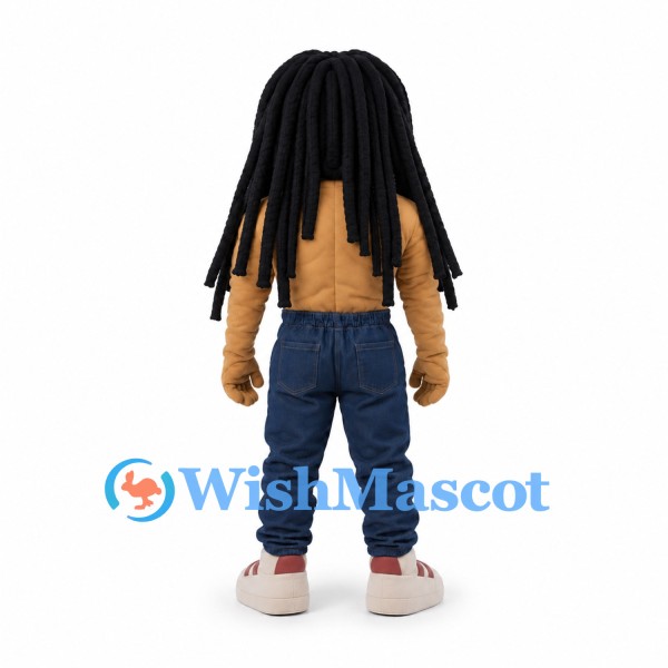 Man Mascot Costume with Long Black Hair and Blue Pants