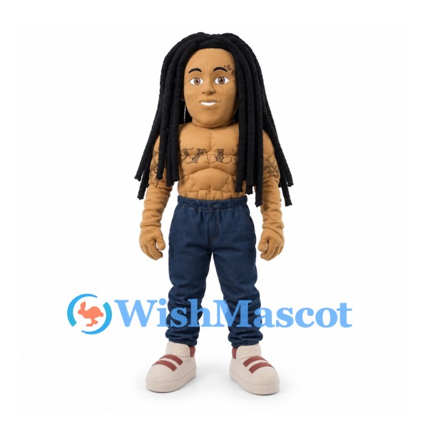 Man Mascot Costume with Long Black Hair and Blue Pants