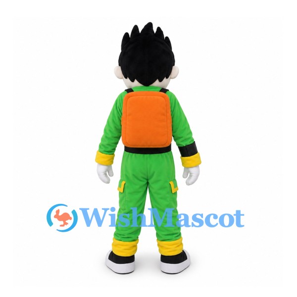 Boy Mascot Costume with Spiky Black Hair and Green Outfit