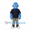 Blue Man Mascot Costume with Black Shirt and Gray Pants