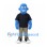 Blue Man Mascot Costume with Black Shirt and Gray Pants