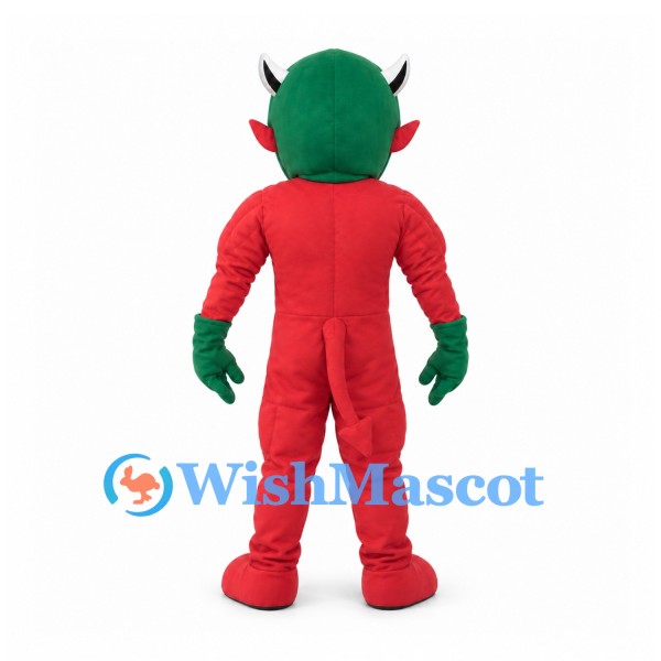 Devil Mascot Costume in Red with Green Hair and Horns