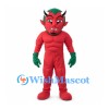 Devil Mascot Costume in Red with Green Hair and Horns