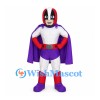Superhero Mascot Costume with Red Helmet and Purple Cape