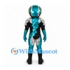Robot Mascot Costume in Teal and Silver with Round Helmet