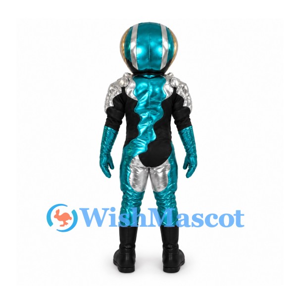 Robot Mascot Costume in Teal and Silver with Round Helmet