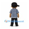 Boy Mascot Costume with Black Cap and Blue Checked Shirt