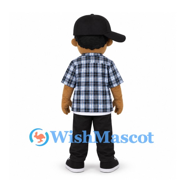 Boy Mascot Costume with Black Cap and Blue Checked Shirt