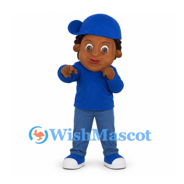 Boy Mascot Costume with Blue Cap and Sweatshirt