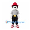Boy Mascot Costume with Red Hat and Gray Shirt