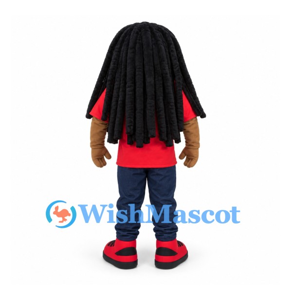 Man Mascot Costume with Long Black Hair and White Sunglasses