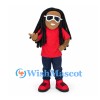 Man Mascot Costume with Long Black Hair and White Sunglasses