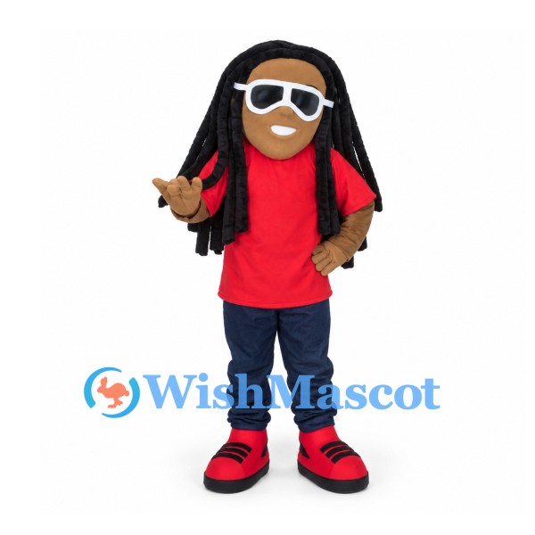 Man Mascot Costume with Long Black Hair and White Sunglasses