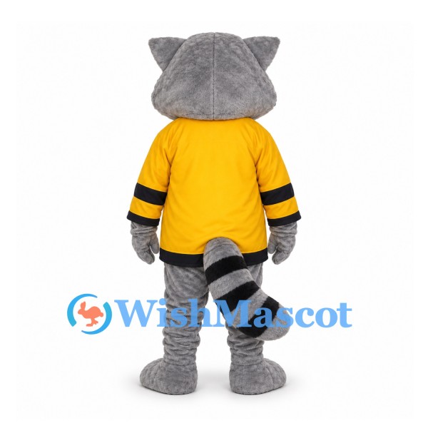 Raccoon Mascot Costume with Yellow Jersey and Striped Tail