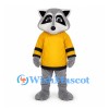 Raccoon Mascot Costume with Yellow Jersey and Striped Tail