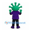 Alien Mascot Costume with Green Stalk Head and Purple Shirt