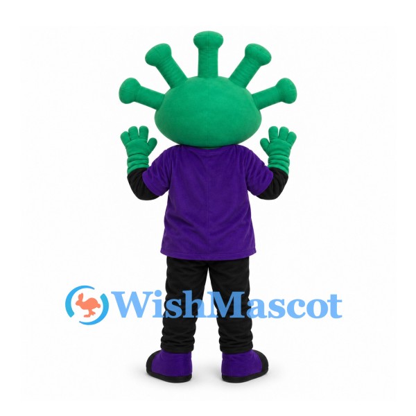 Alien Mascot Costume with Green Stalk Head and Purple Shirt