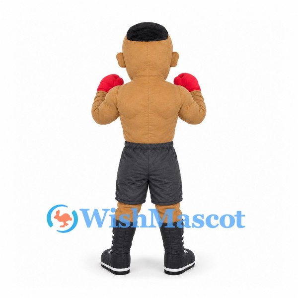 Boxer Mascot Costume with Red Gloves and Black Shorts