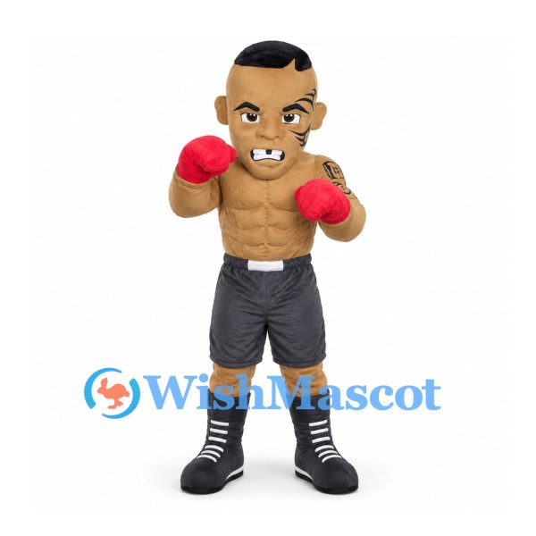Boxer Mascot Costume with Red Gloves and Black Shorts