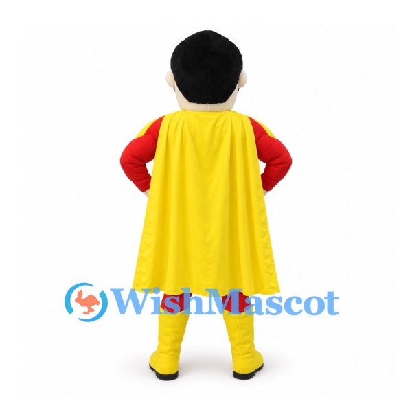 Superhero Mascot Costume in Red with Yellow Cape