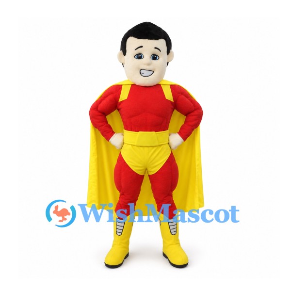 Superhero Mascot Costume in Red with Yellow Cape