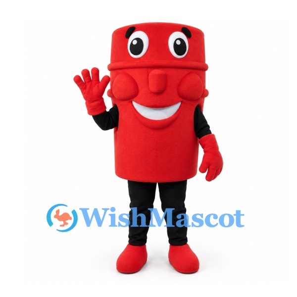 Barrel Mascot Costume in Red with Smiling Face