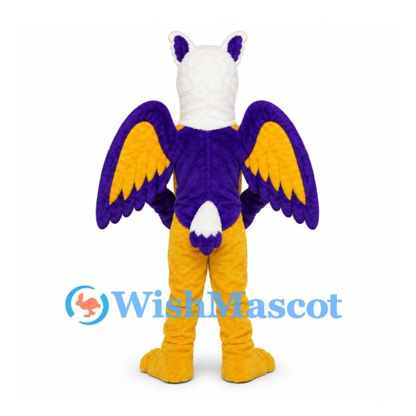Griffin Mascot Costume with Purple Wings and Yellow Legs
