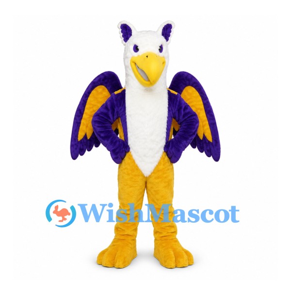 Griffin Mascot Costume with Purple Wings and Yellow Legs