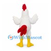 Rooster Mascot Costume in White with Red Tail and Yellow Feet