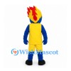 Flame Character Mascot Costume with Blue Face and Yellow Uniform