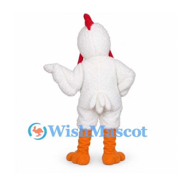 Chicken Mascot Costume in White with Orange Feet and Smiling Beak