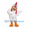 Chicken Mascot Costume in White with Orange Feet and Smiling Beak