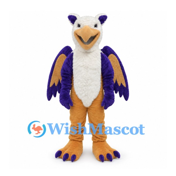 Griffin Mascot Costume with Purple Wings and Tan Legs