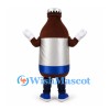 Beverage Bottle Mascot Costume in Brown with Silver Blue Label