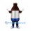 Beverage Bottle Mascot Costume in Brown with Silver Blue Label