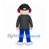 Boy Mascot Costume with Black Cap and Red Headphones