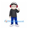 Boy Mascot Costume with Black Cap and Red Headphones