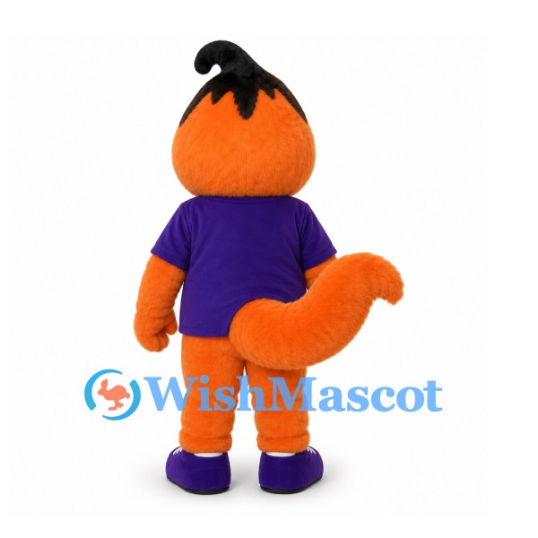 Orange Monster Mascot Costume with Purple Shirt and Curved Tail