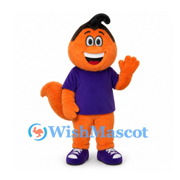 Orange Monster Mascot Costume with Purple Shirt and Curved Tail