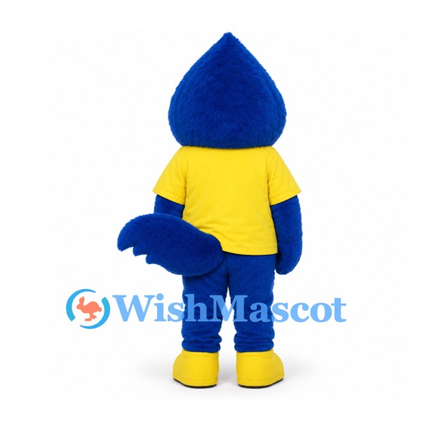 Blue Monster Mascot Costume with Yellow Shirt and Curved Tail