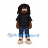 Boy Mascot Costume with Black Hair and Black Shirt