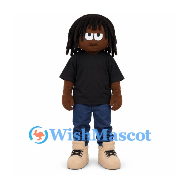 Boy Mascot Costume with Black Hair and Black Shirt
